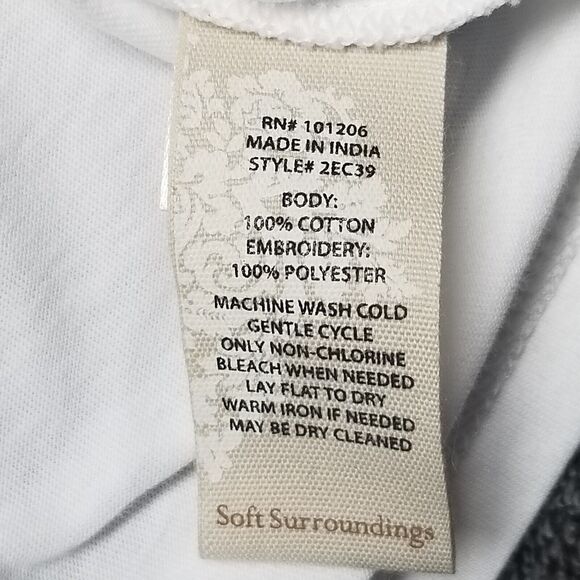 Soft Surroundings Large Tunic Top White Embroidered Trim Cotton Stretch Bohemian - Picture 5 of 7